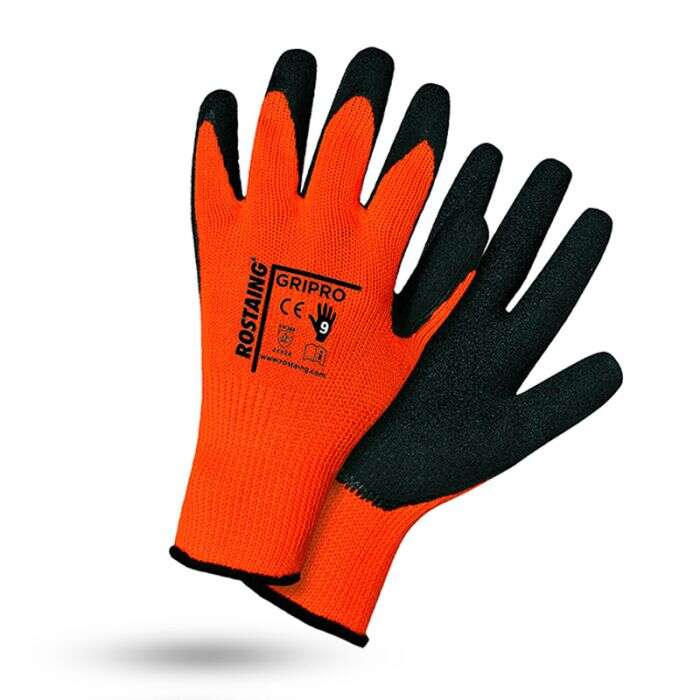 Image du produit GANTS TRICOT ACRYLIQUE ORANGE ENDUIT LATEX NOIR TOUS TRAV T1